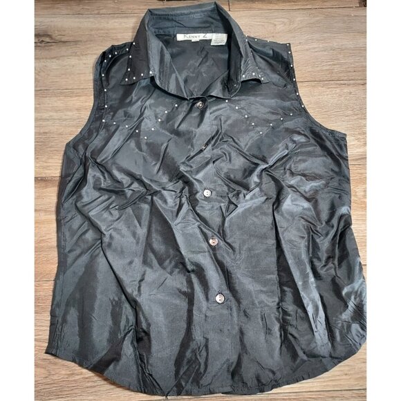 Womans Kenny Z Size 4 Silk Black Studded Sleeveless Blouse - Picture 1 of 5